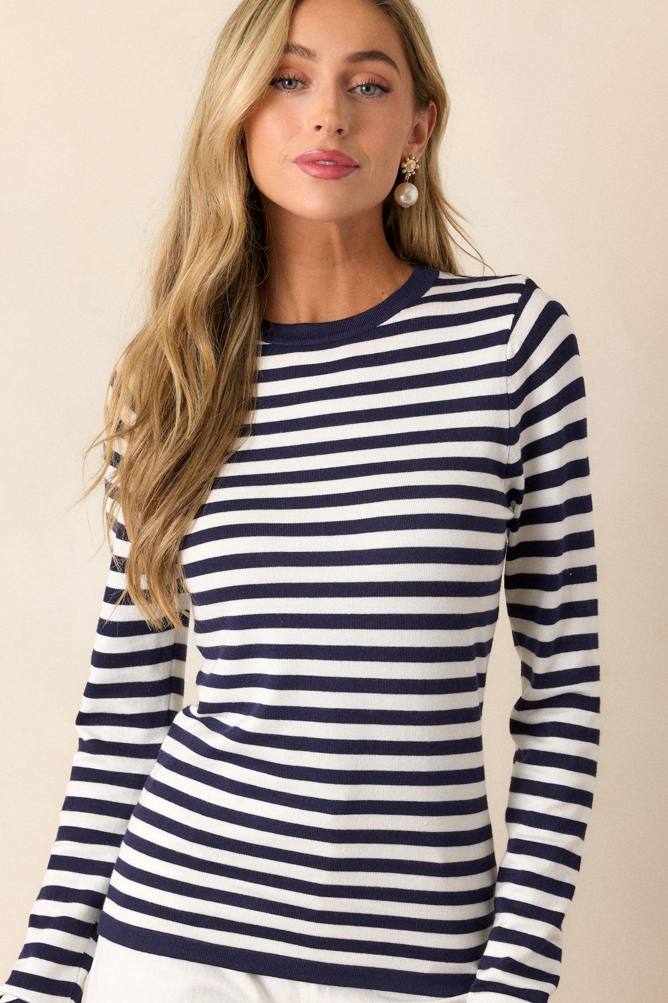 Endless Road Navy Stripe Long Sleeve Top Product Image