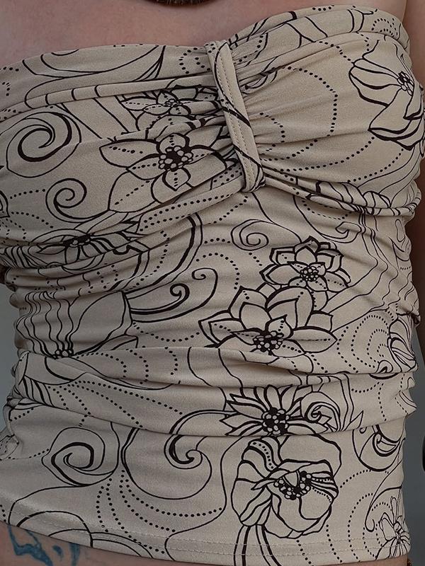 Retro Printed Strapless Bandeau Top Product Image