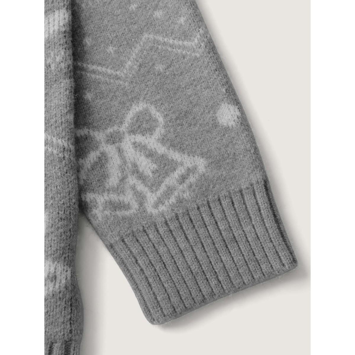 Plus Size Supersoft Holiday Bells Jacquard Button Knit Cardigan Mediumgray Women Leisure Loose Long Sleeve Casual Cardigans BloomChic 22-24/3X Product Image