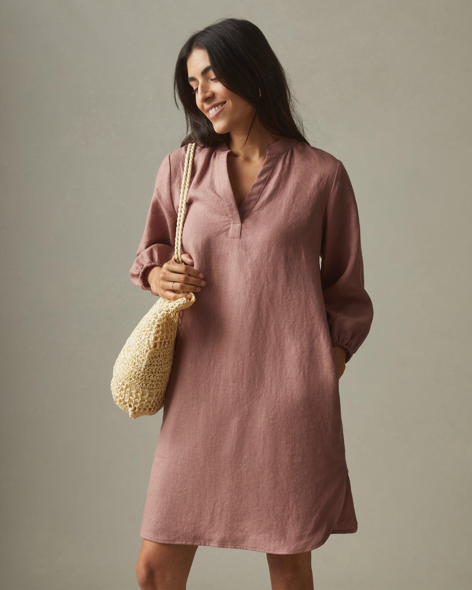Women's Linen Tunic Dress - Burlwood Female Product Image