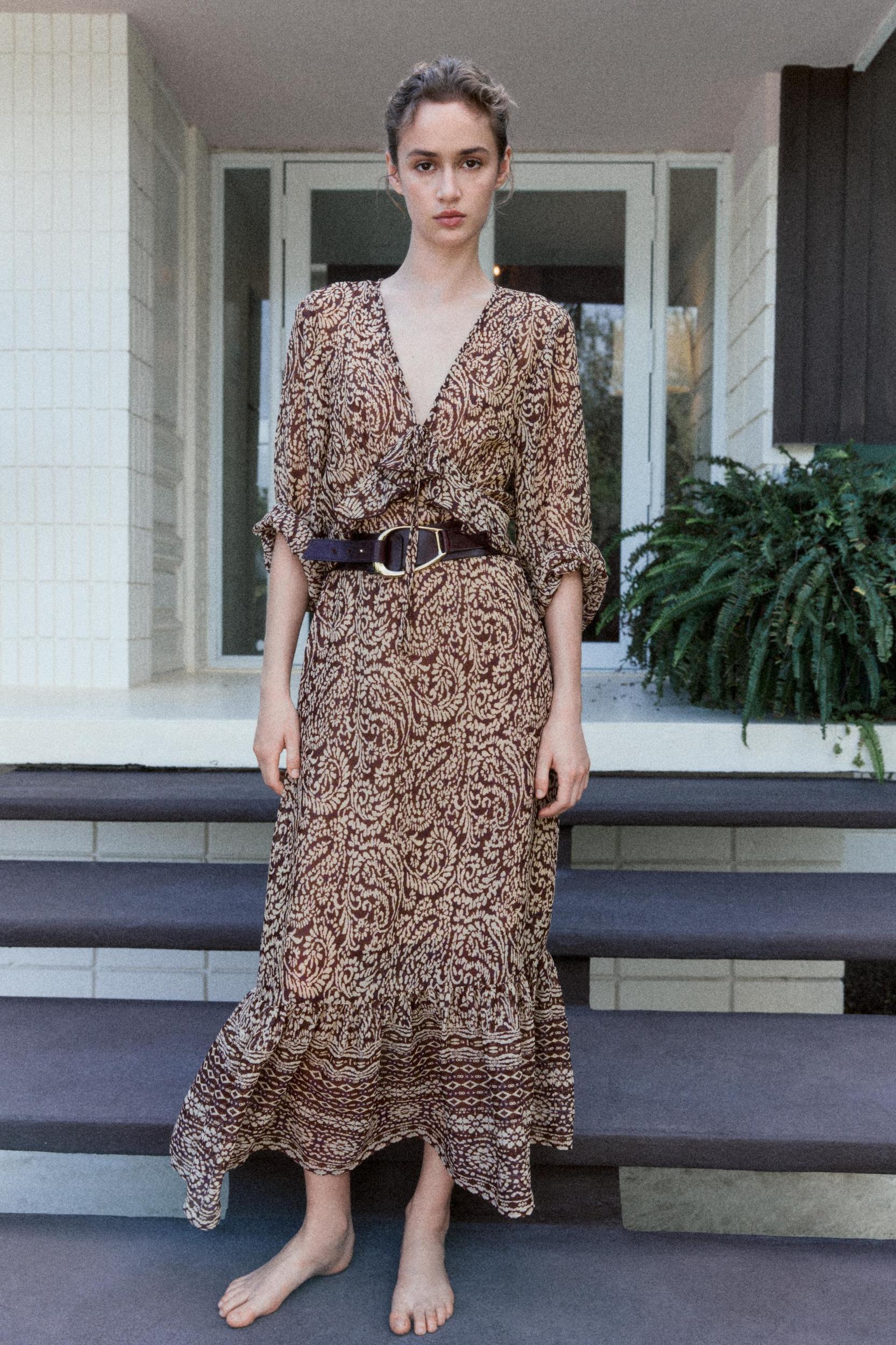 RUFFLED PRINT MIDI DRESS Product Image