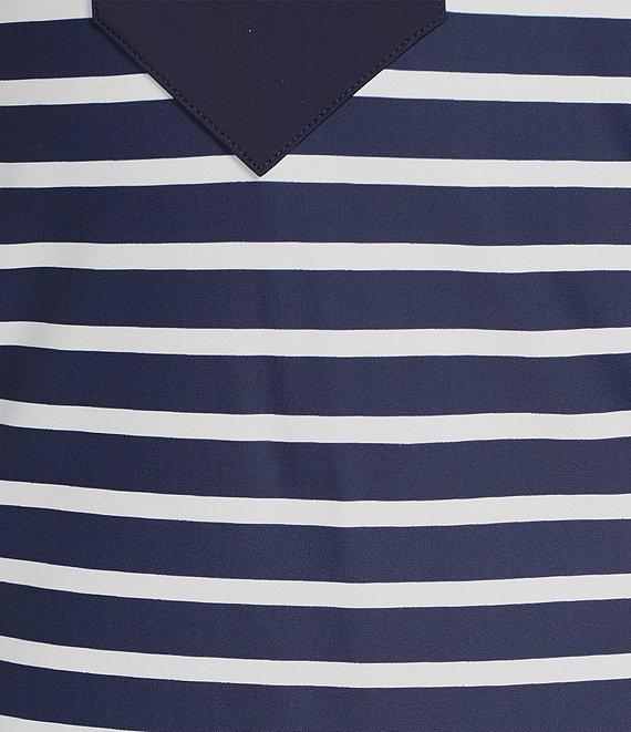 Jude Connally Kristen Striped Print Jude Cloth Stretch Knit Wrinkle-Free Split V-Neck Sleeveless A-Line Midi Dress Product Image