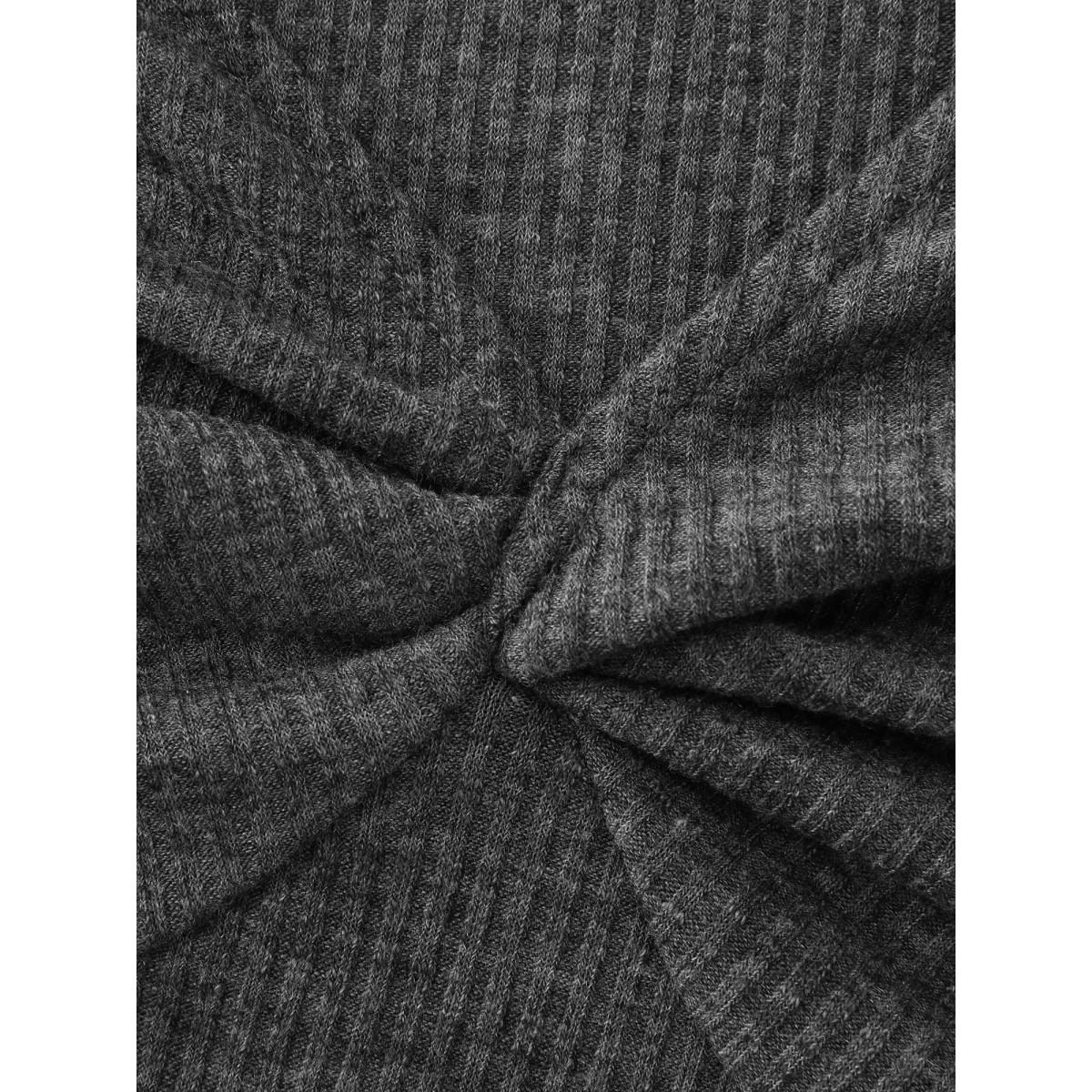 Plus Size Stretchy Cross Neck Cutout Ribbed Knit Top DimGray Women Timeless Twist V-neck Bodycon Elegant T-shirts BloomChic 28/5X Product Image