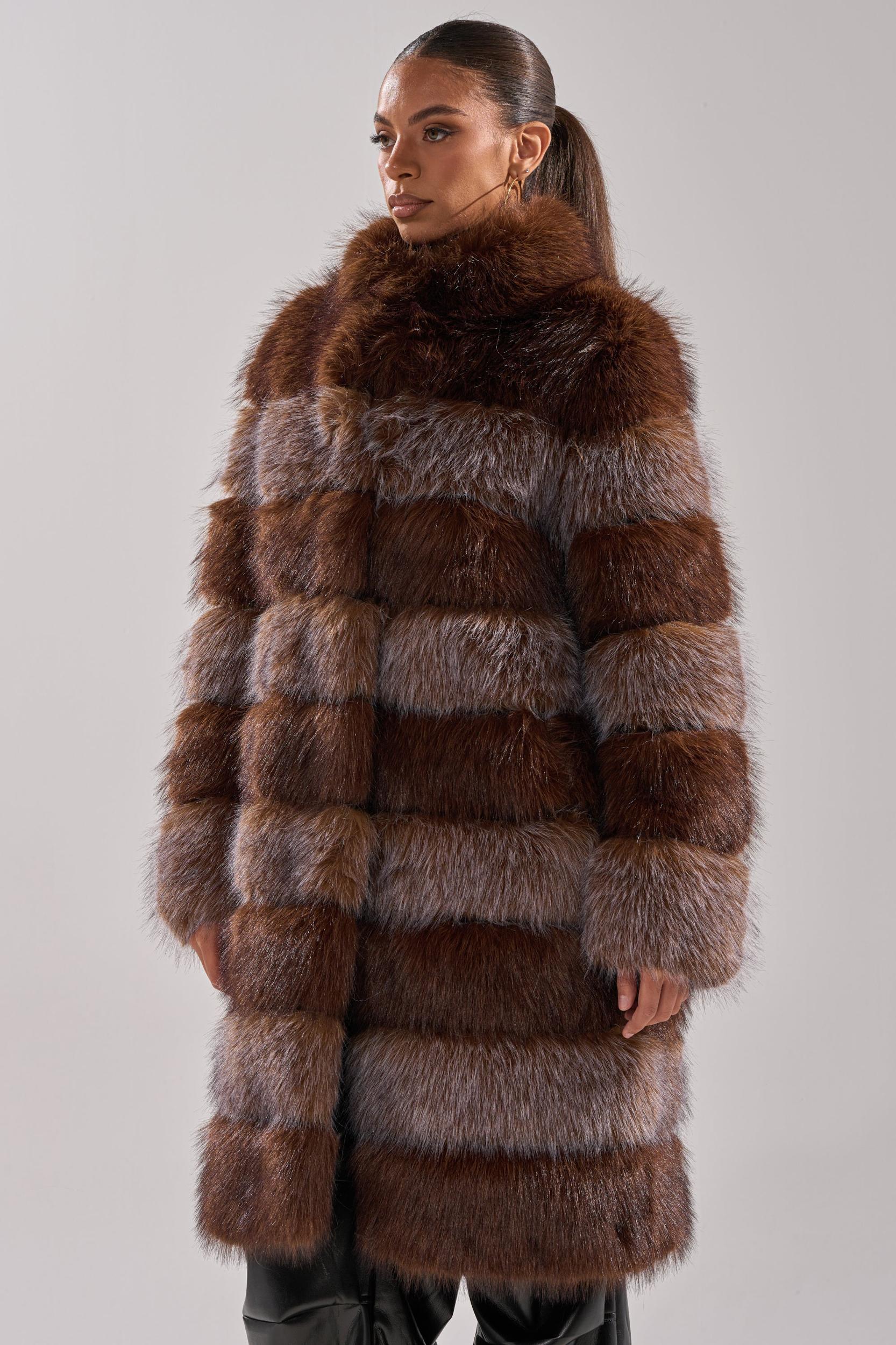 LITTLE BIT OF SPICE PANELED FAUX FUR COAT Product Image