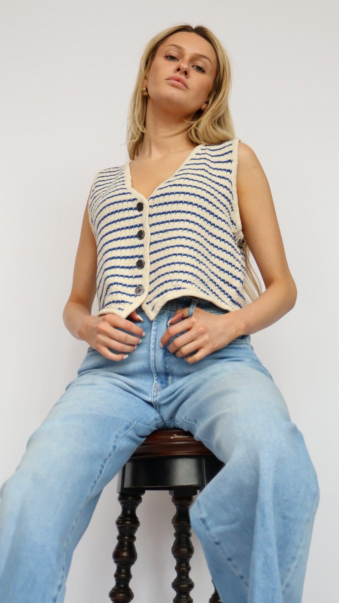 Emerson V-Neck Stripped Knit Vest Product Image