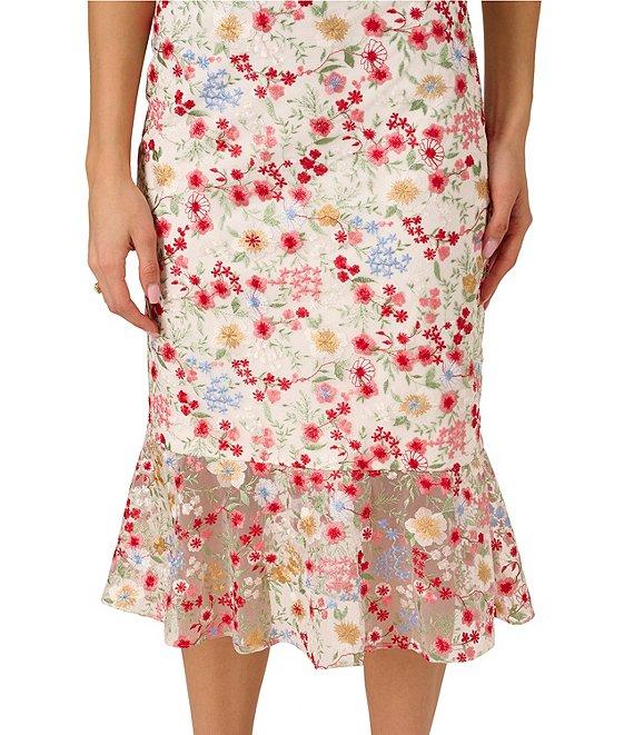 Adrianna by Adrianna Papell Embroidered Mesh Floral Print Square Neck Sleeveless Fit and Flare Midi Dress Product Image