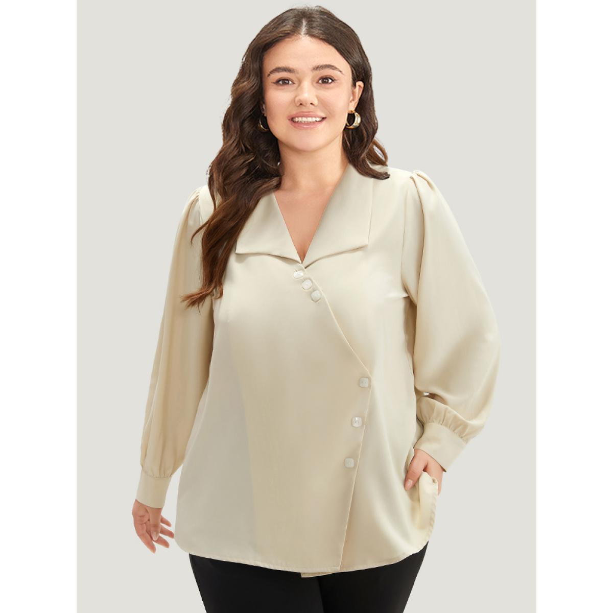 Plus Size Apricot Lapel Collar Asymmetrical Button Up Blouse Women Office Long Sleeve Lapel Collar Office Blouses BloomChic 14-16/1X Product Image