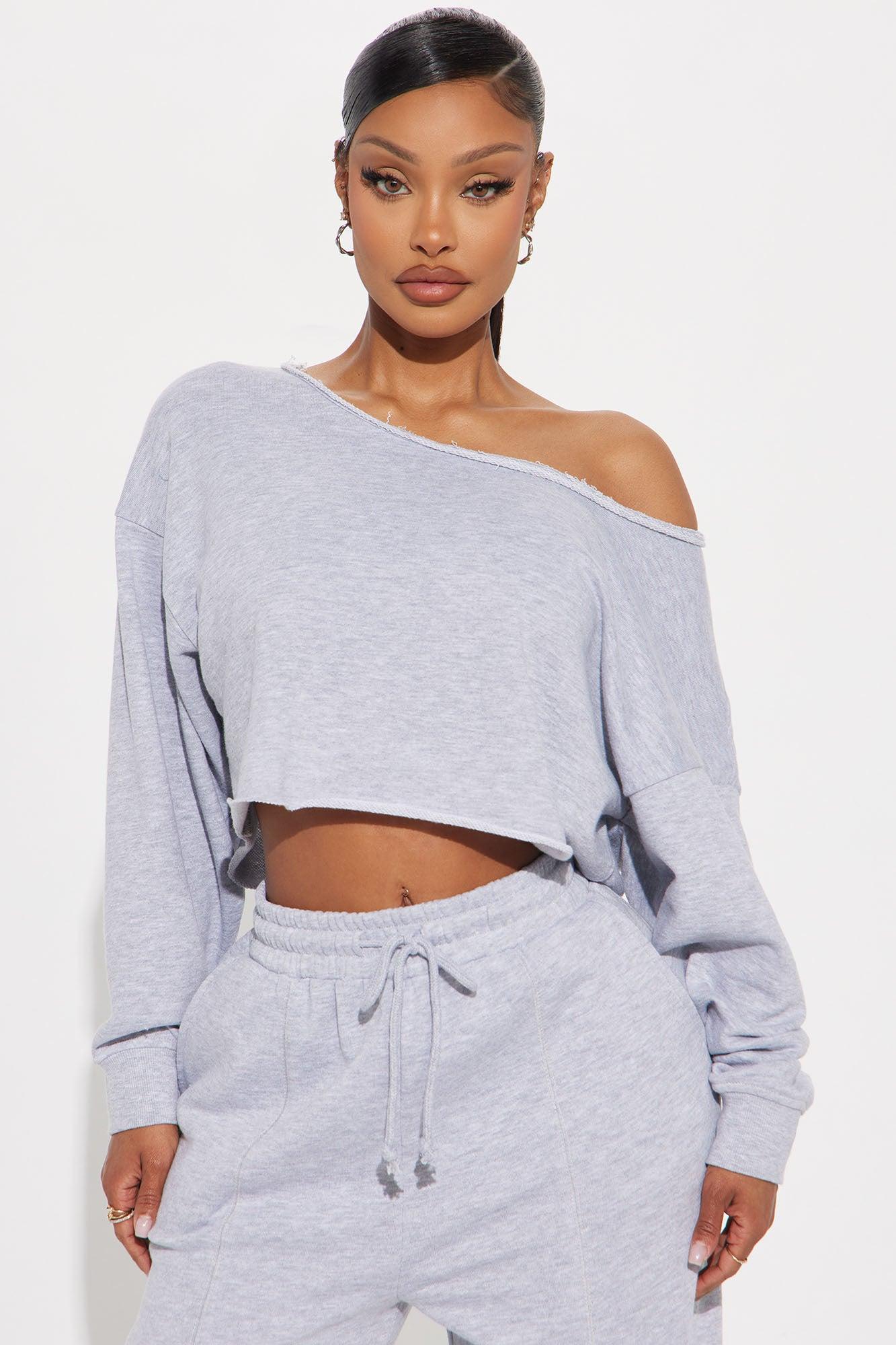 The Washed Off Shoulder Sweatshirt - Heather Grey Product Image