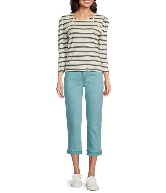 Code Bleu Soho High Rise Skinny Leg Double Waistband Frayed Cuff Capri Jeans Product Image