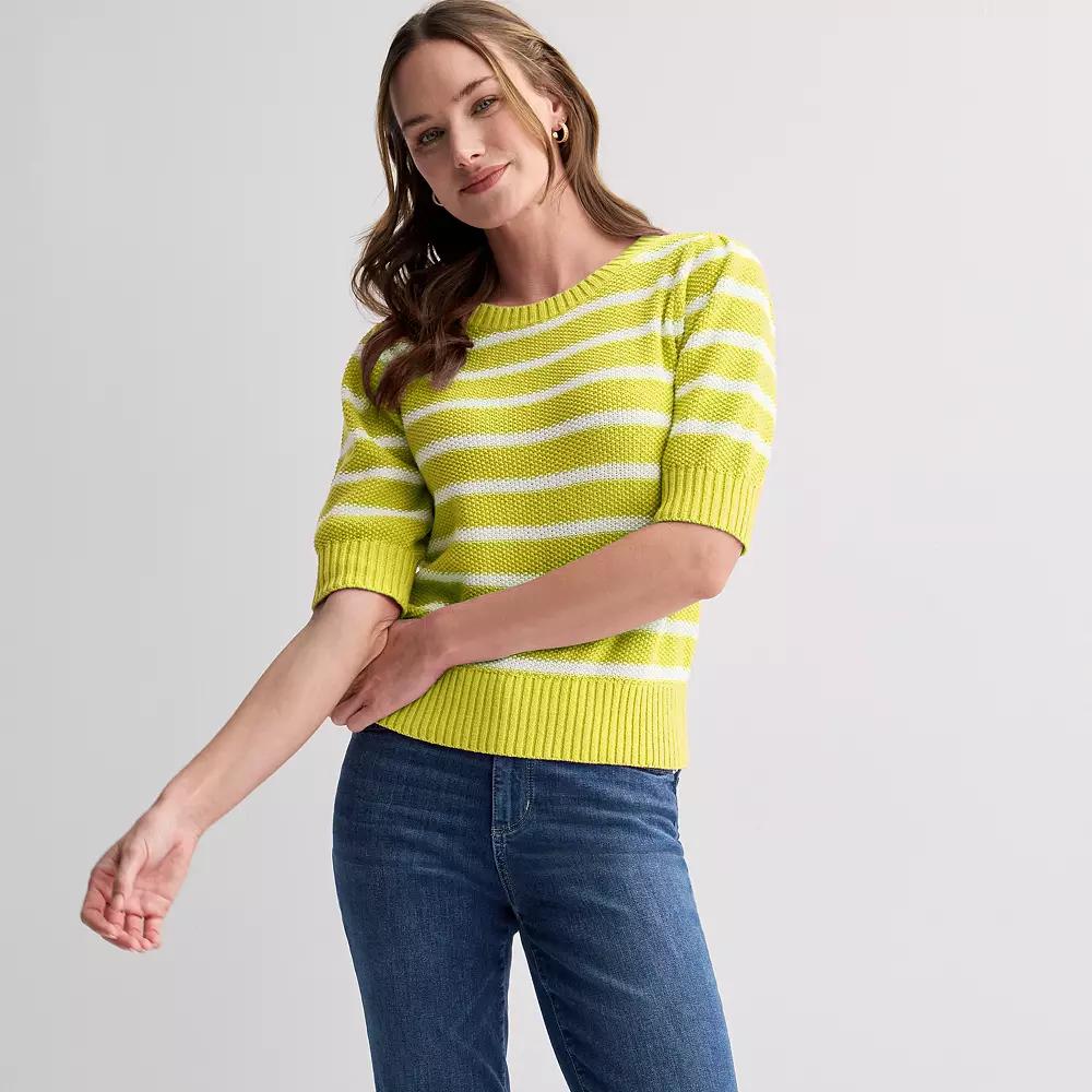 Women's Sonoma Goods For Life® Short Sleeve Sweater, Size: XXL, Easy Yellow Stripe Product Image