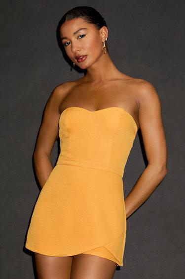 Opaline Orange Strapless Skort Romper Product Image