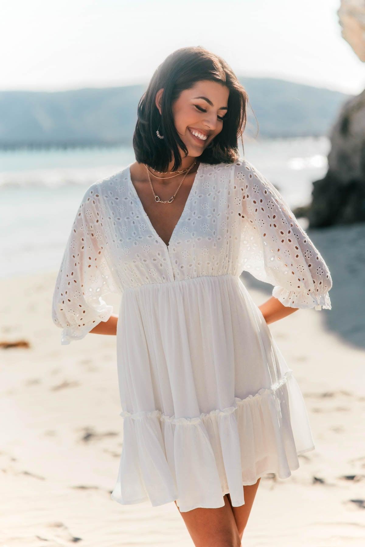 Chloe White Eyelet Tiered Mini Dress - FINAL SALE Product Image