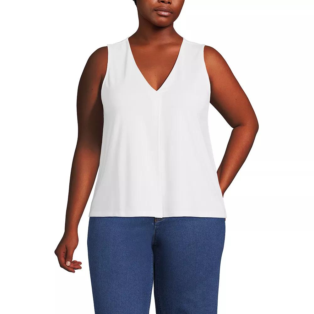 Plus Size Lands' End Lightweight Pleated V-Neck Tank Top, Women's, Size: 3XL, Ivory Black Palm Product Image