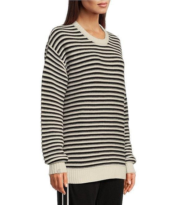 The Upside Boo Organic Cotton Striped Knit Oversized Crew Neck Long Sleeve Pullover Product Image