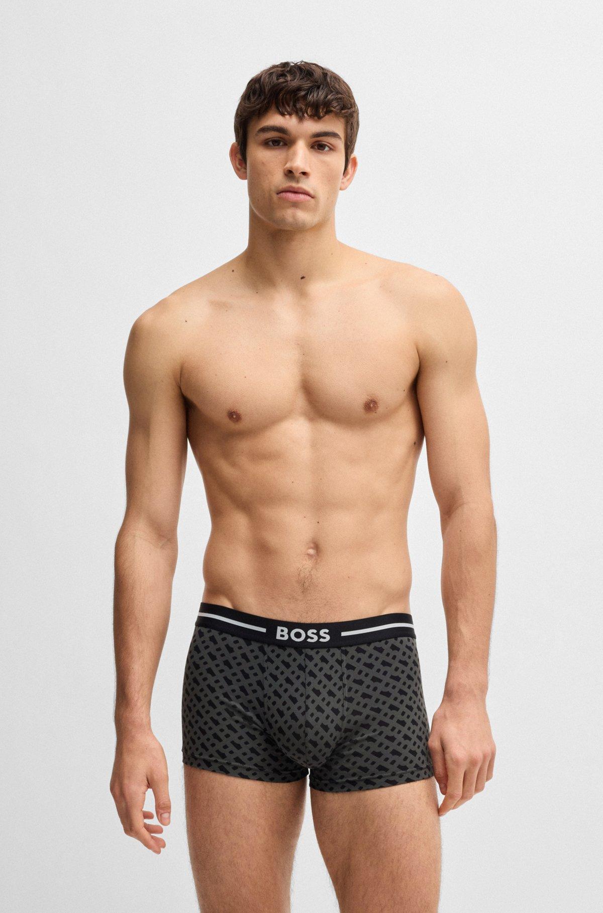 Three-pack of stretch-cotton plain and monogrammed trunks  Product Image