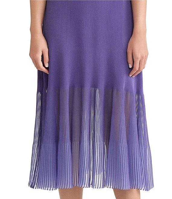 MISOOK Ribbed Knit Funnel Neck Cap Sleeve Sheer Hem Midi Dress Product Image