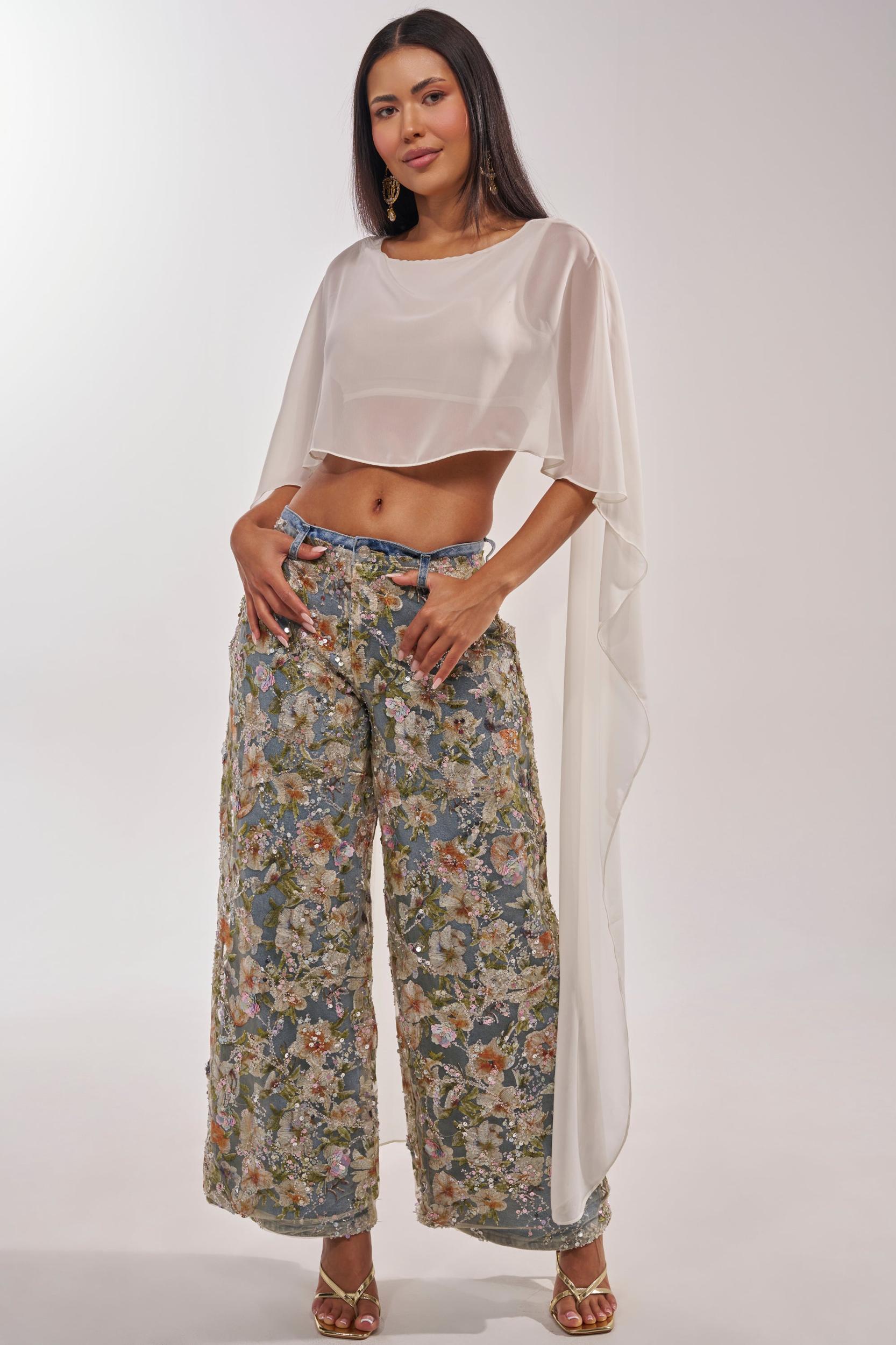 IRIS RELAXED DENIM WITH FLORAL OVERLAY Product Image