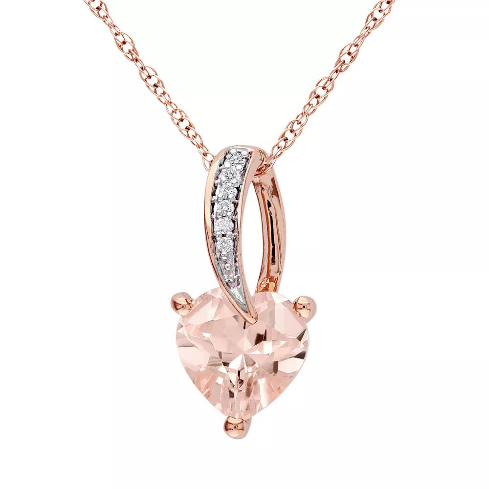 Stella Grace 10k Rose Gold Morganite and Diamond Accent Heart Pendant, Women's,  Product Image