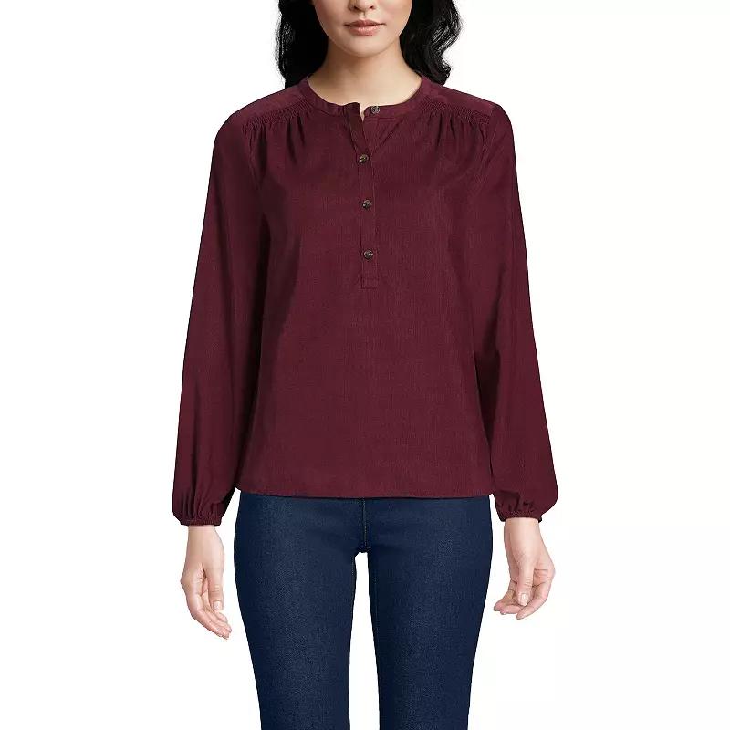 Women's Lands' End Pinwale Cord Smocked Popover Shirt, Size: Medium, Rich Red Product Image