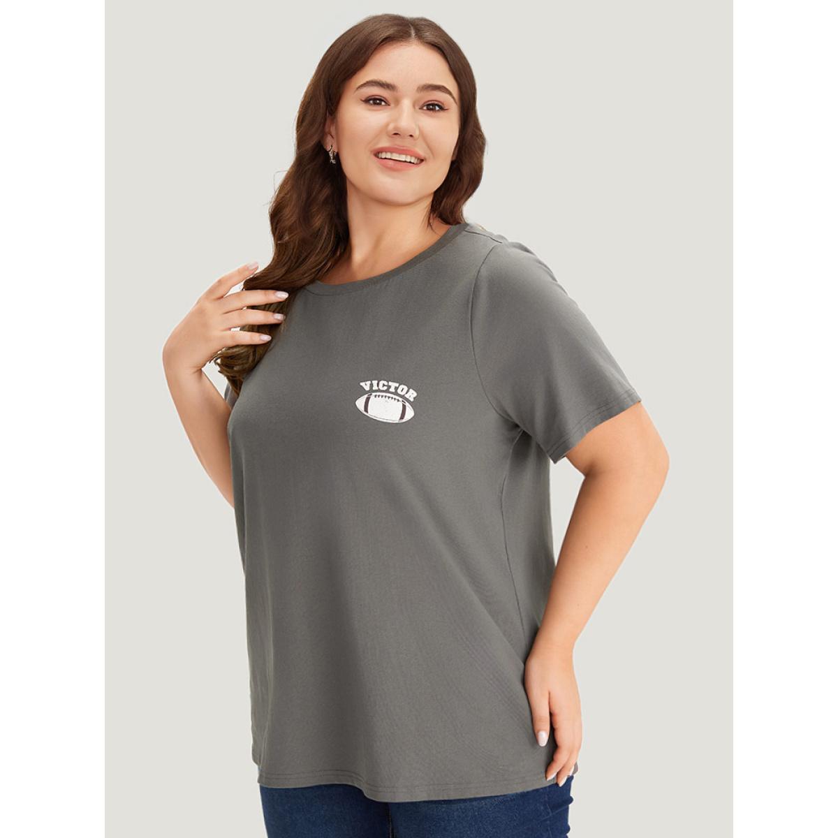 Plus Size Plain Graphic Print Round Neck T-shirt DimGray Women Casual Printed Letter Dailywear T-shirts BloomChic 12/L Product Image