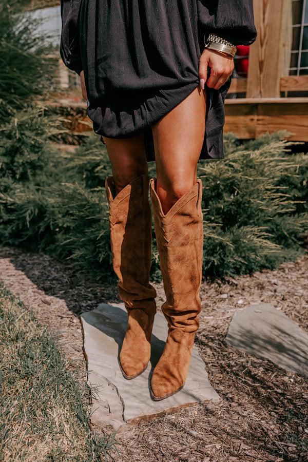 The Ava Faux Suede Thigh High Boot In Brown Product Image