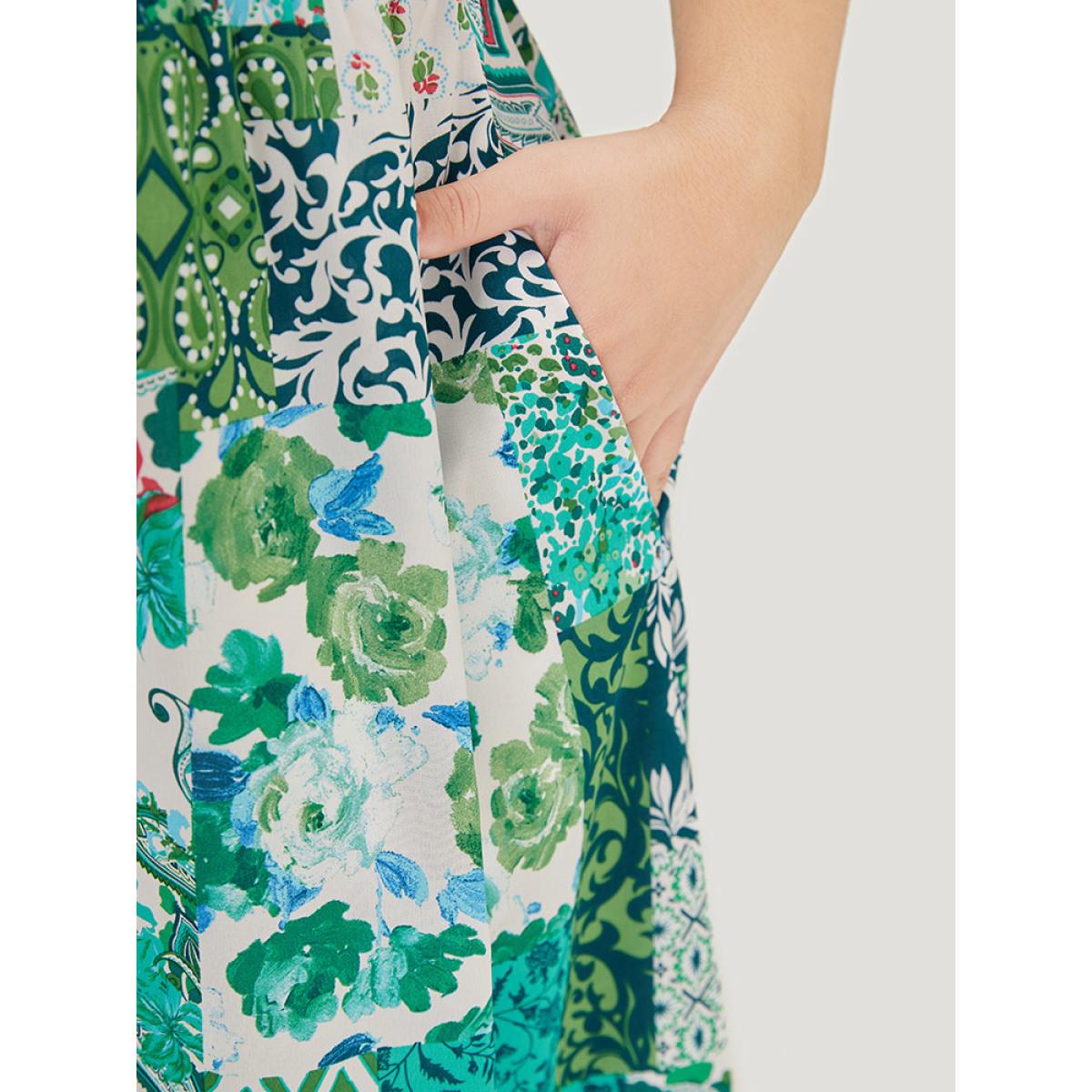 Plus Size Pixel Flower Pocket Ruffle Hem Cami Dress Multicolor Women Vacation Adjustable Straps Spaghetti Strap Sleeveless Curvy Midi Dress BloomChic 18-20/2X Product Image