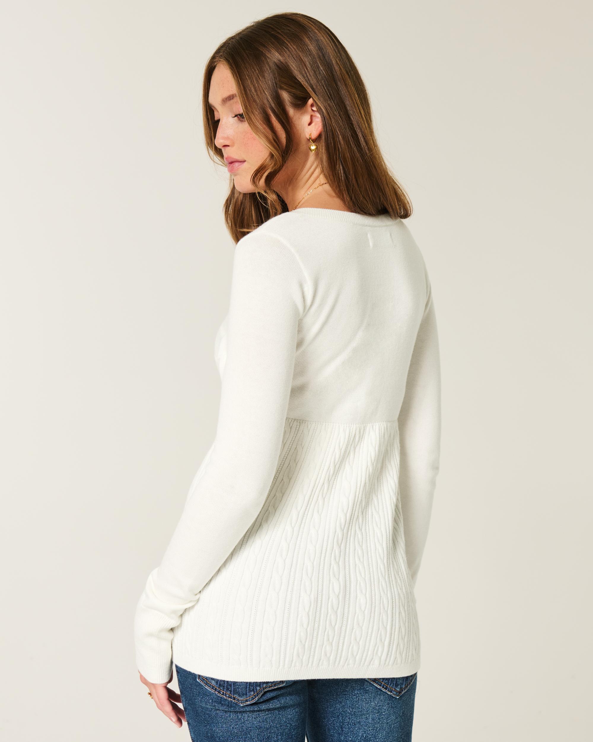 Easy Long-Sleeve Square-Neck Babydoll Sweater Product Image