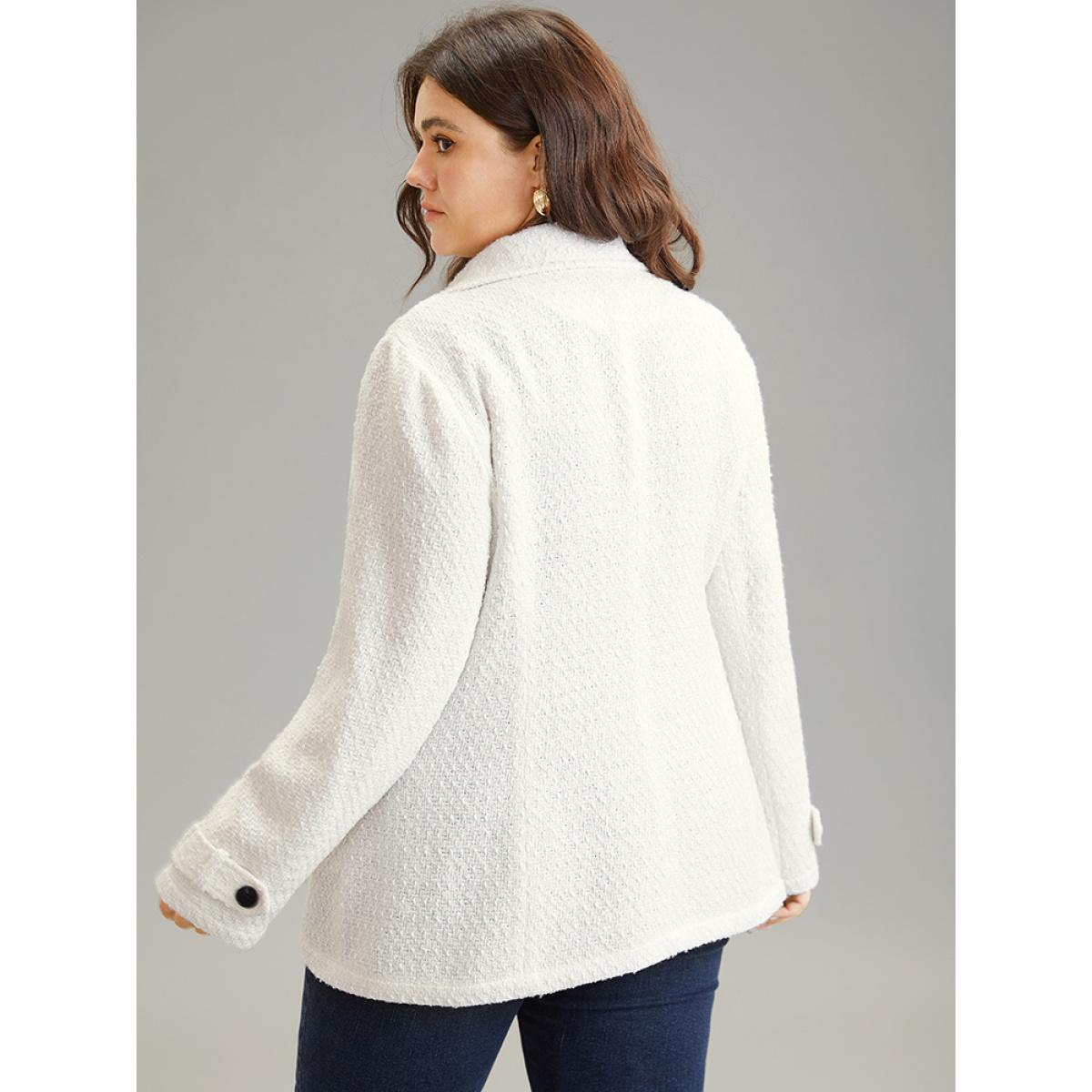 Plus Size Tweed Lapel Collar Button Up Pocket Coat Women White Elegant Texture Ladies Everyday Winter Coats BloomChic 12/L Product Image