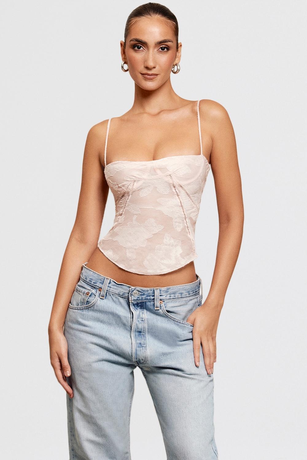 Lisette  pink floral lace camisole Product Image