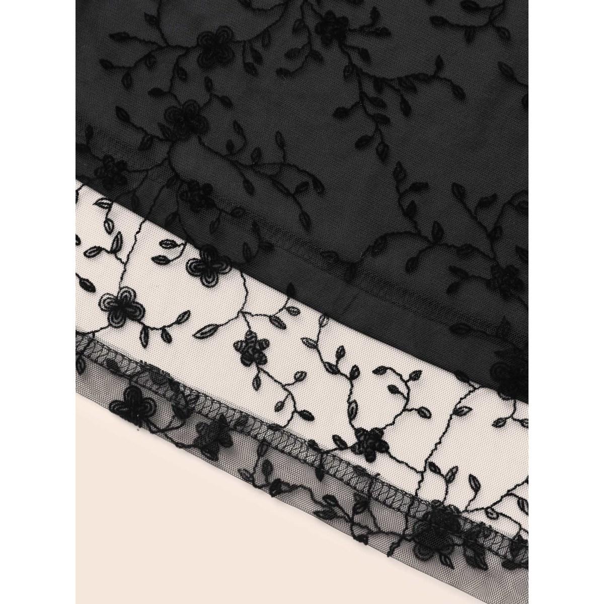 Plus Size Floral Flocking Mesh Sleeveless Dress Black Women Elegant Texture V-neck Sleeveless Curvy BloomChic 22-24/3X Product Image