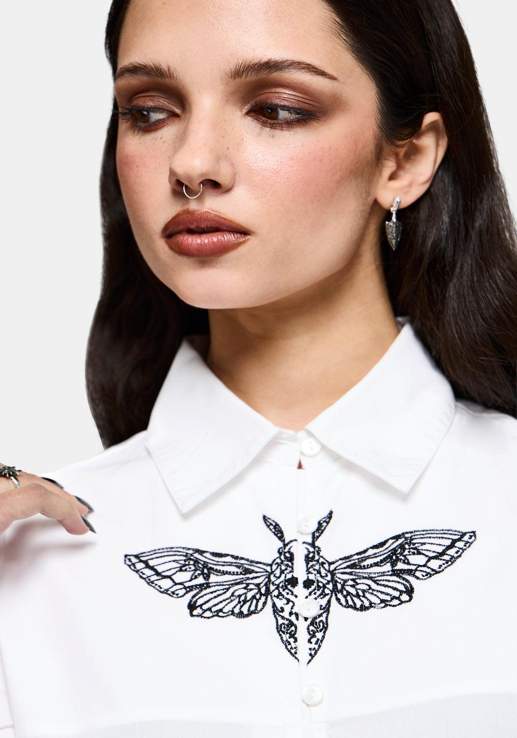 Wispette Moth Embroidered Poplin Fitted Shirt Product Image