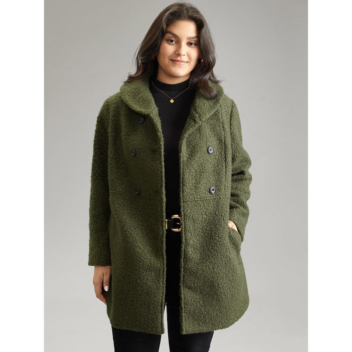 Plus Size Fluffy Asymmetrical Neck Double Breasted Coat Women ArmyGreen Casual Lined Ladies Dailywear Winter Coats BloomChic 22-24/3X Product Image