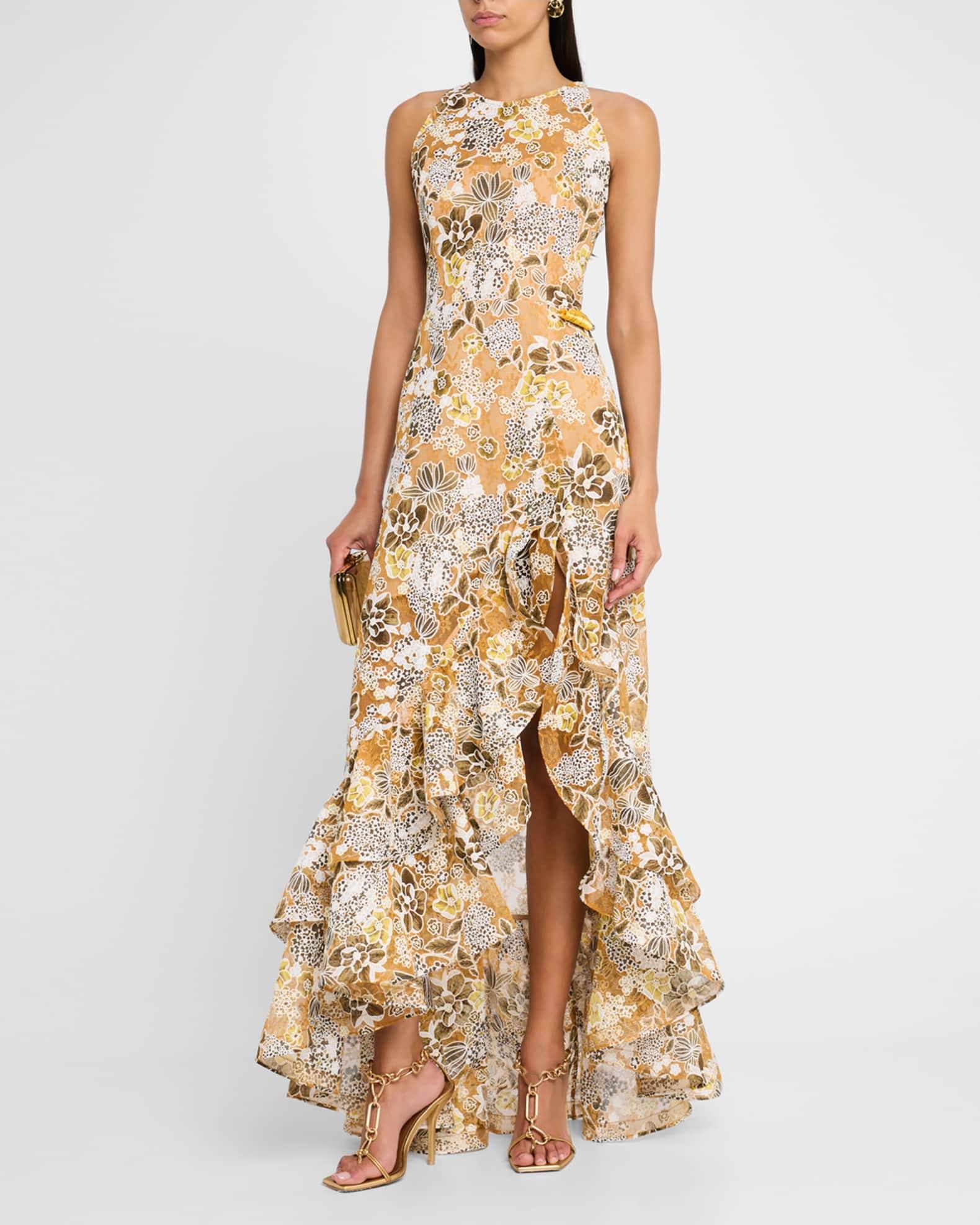 Sicilia Sleeveless Floral-Print Ruffle Gown Product Image