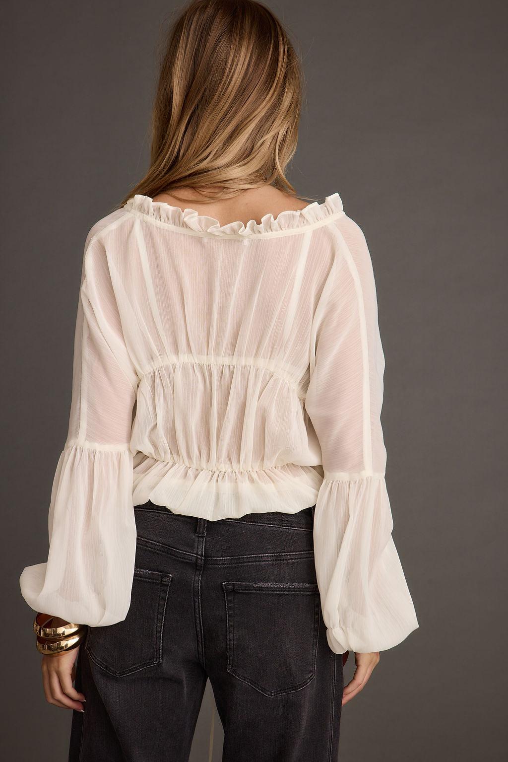 Alba White Chiffon Long Sleeve Blouse Product Image