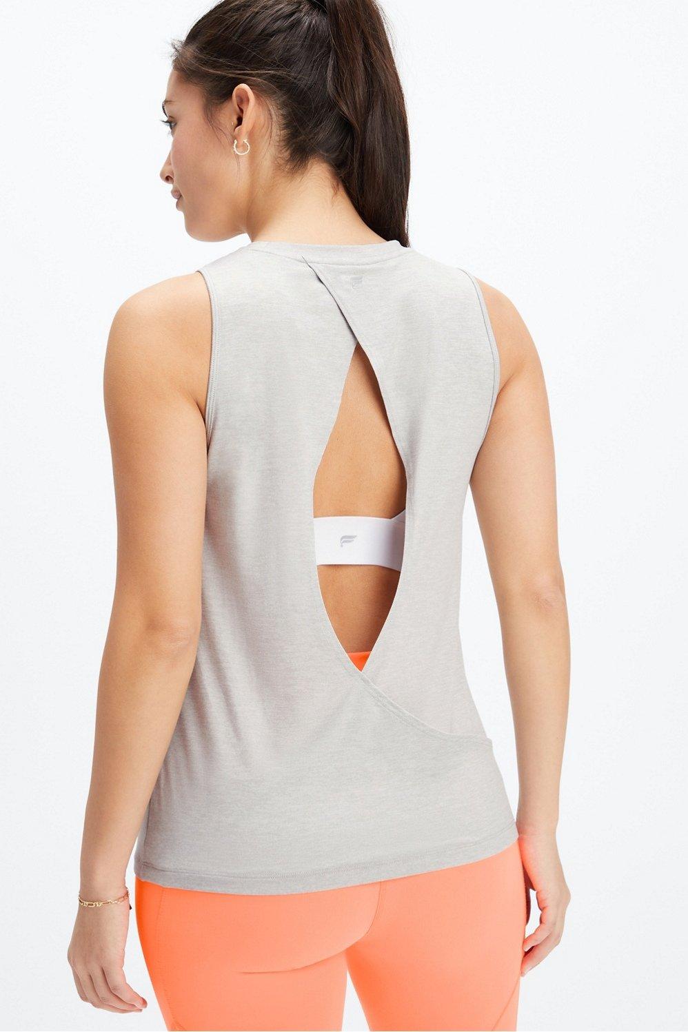 Fabletics Blake Open Back Tank Womens Light Grey Heather Size XXL Product Image