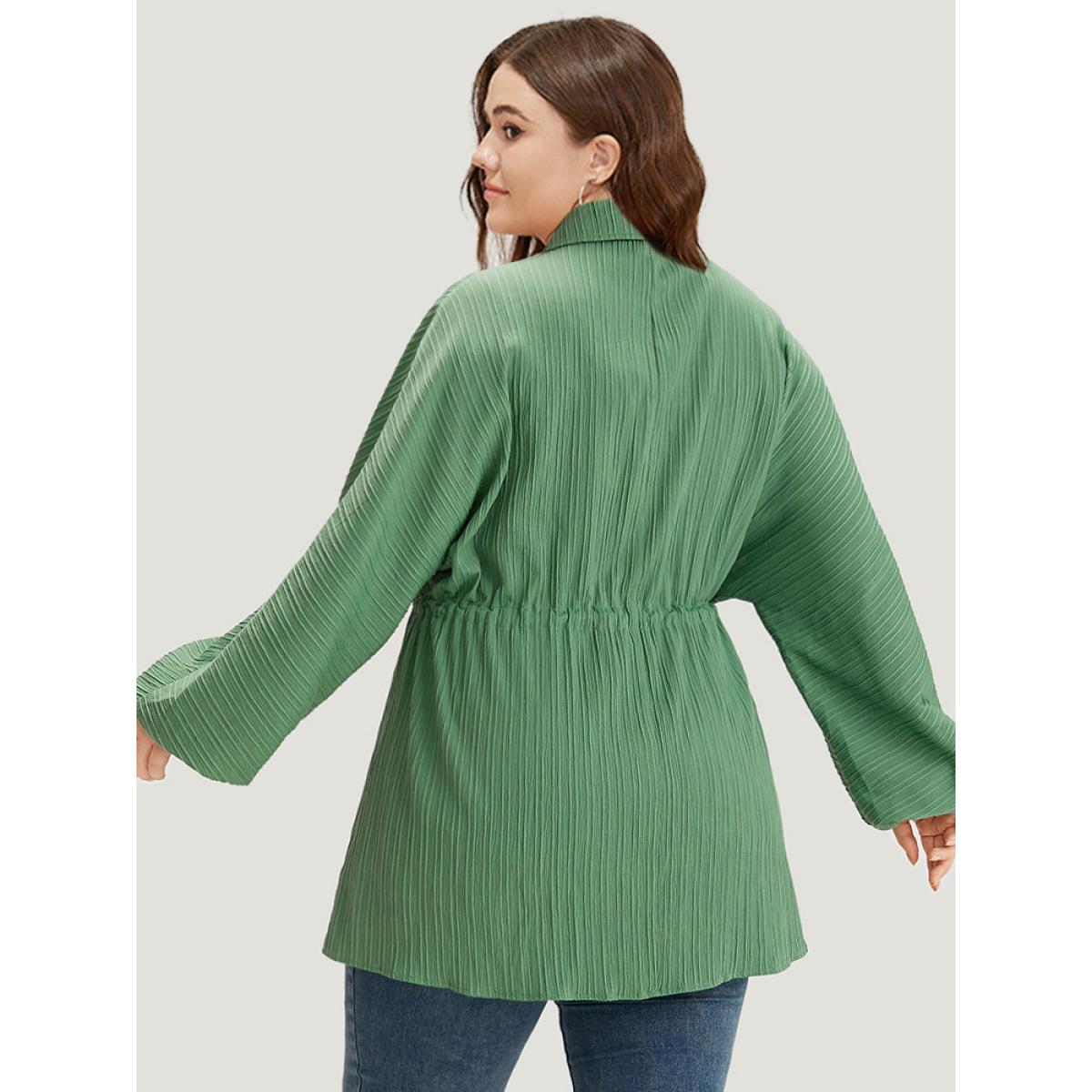 Plus Size Plain Shirt Collar Drawstring Button Through Lantern Sleeve Coat Women Emerald Casual Elastic cuffs Ladies Dailywear Winter Coats BloomChic 28/5X Product Image