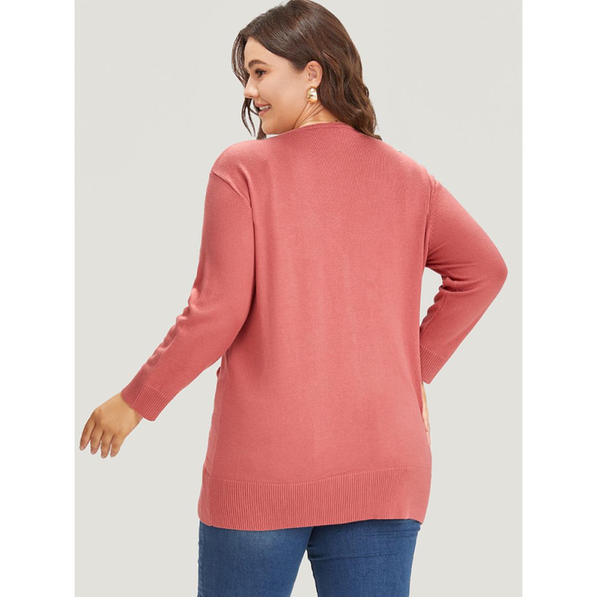 Plus Size Supersoft Essentials Solid Button Down Patched Pocket Cardigan Russet Women Casual Loose Long Sleeve Everyday Cardigans BloomChic 26/4X Product Image