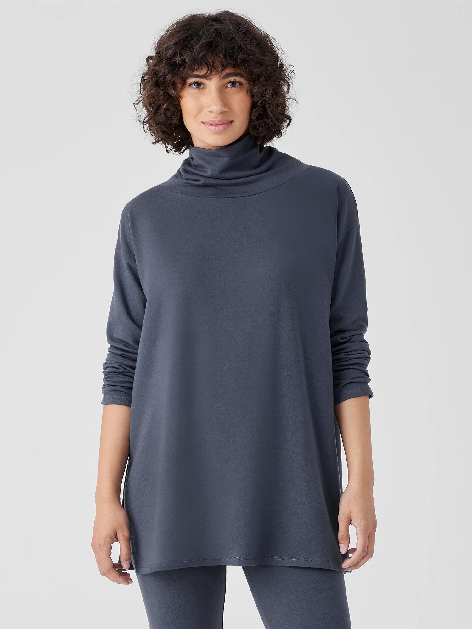 Cozy Brushed Terry Hug Funnel Neck Long Top Product Image