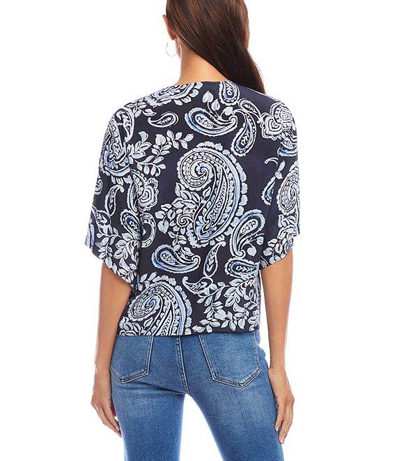 Karen Kane Paisley V-Neck Flutter Sleeve Tie Front Top Product Image