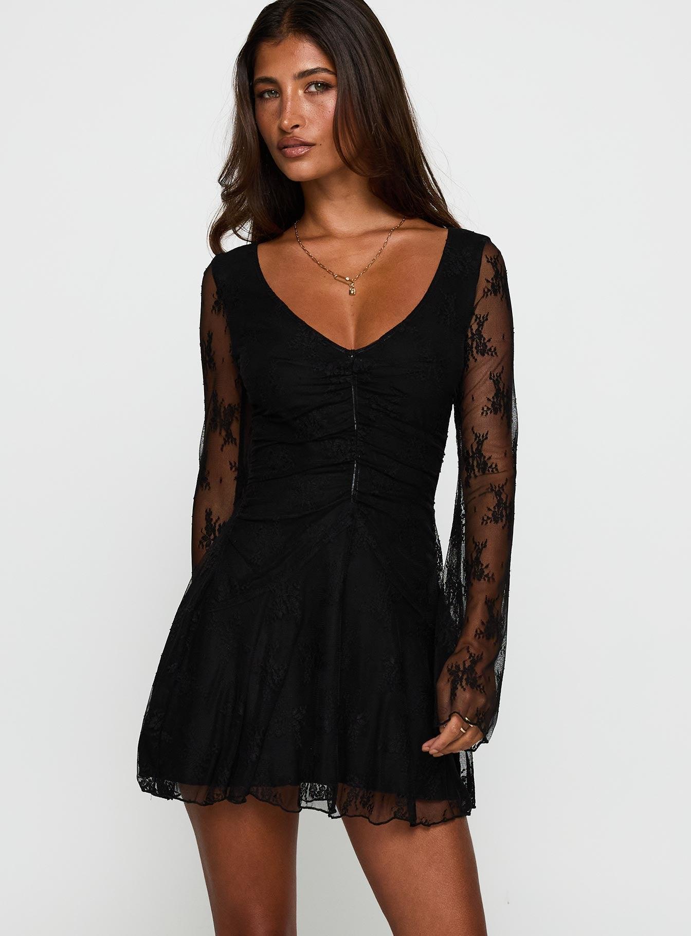 Kateryna Long Sleeve Lace Mini Dress Black Product Image