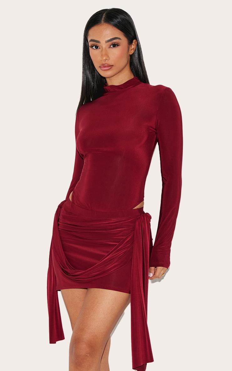 Petite Burgundy Micro Mini Skirt With Drape Detail Product Image