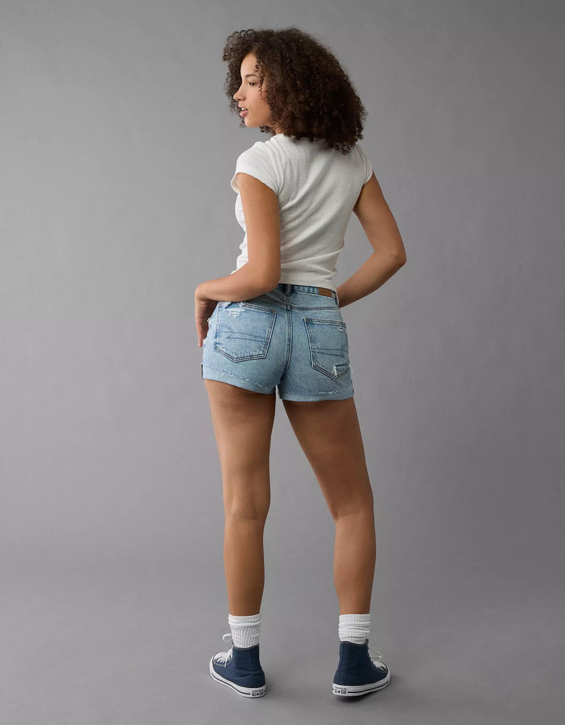 AE Stretch Curvy Ripped Denim Mom Short Product Image