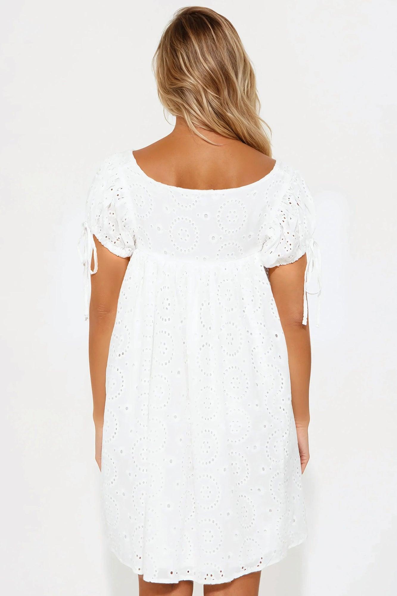 Maya Eyelet Mini Dress - White Product Image