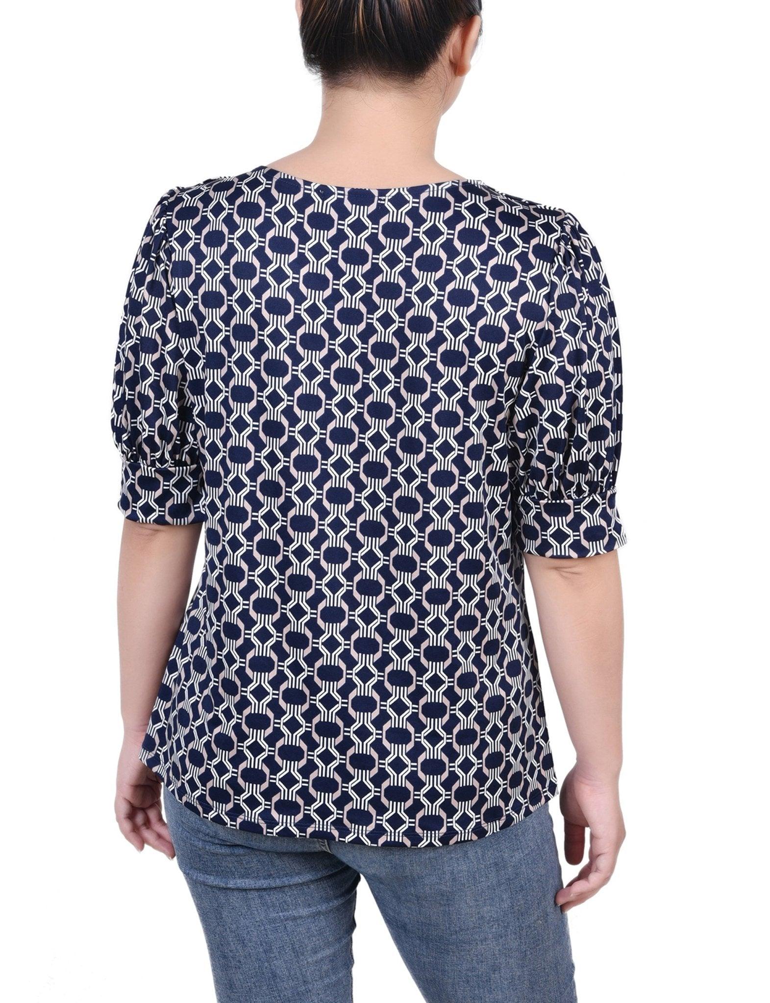 Navy Taupe Link Short Sleeve Balloon Sleeve Top - Petite Product Image