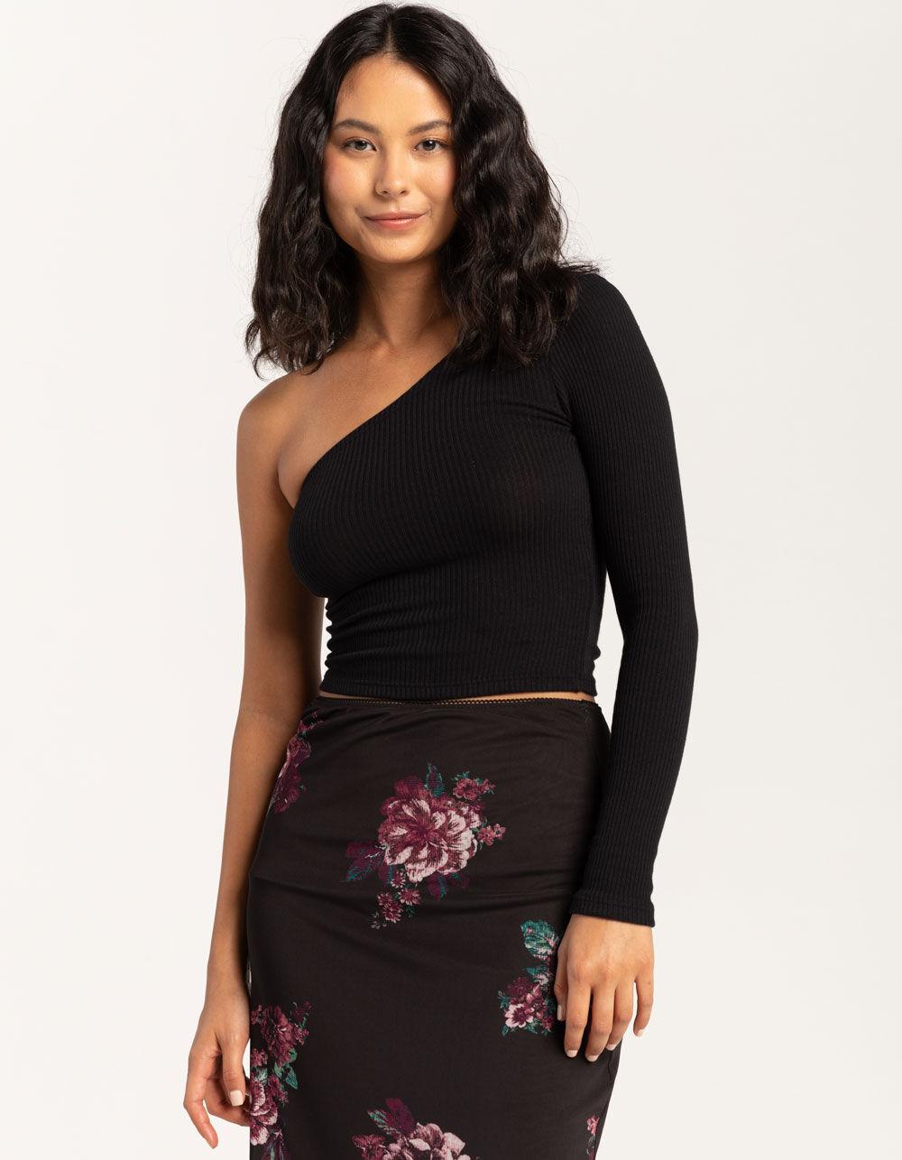 RSQ One Shoulder Long Sleeve Womens Top - LAVENDAR Product Image