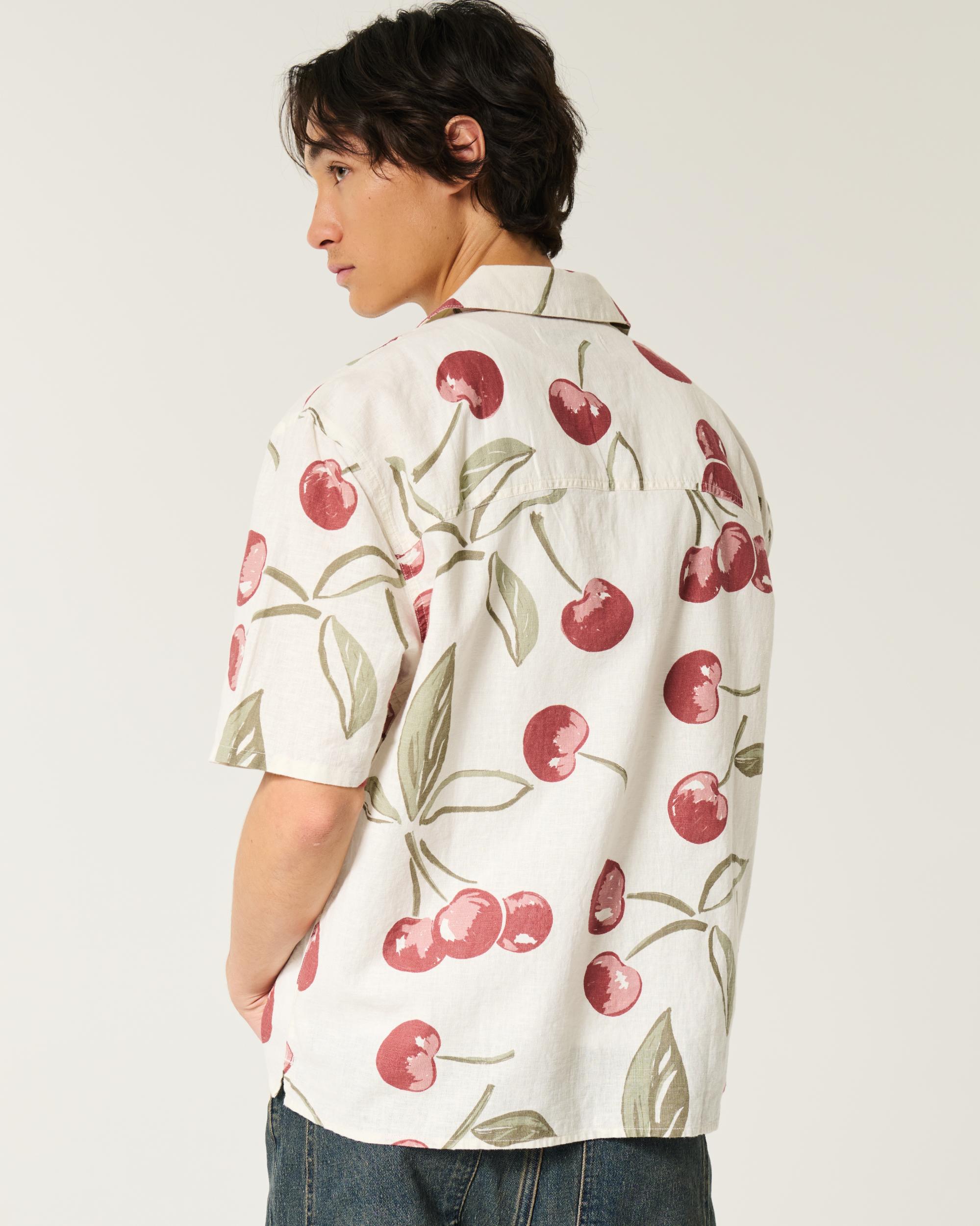 Boxy Short-Sleeve Linen-Blend Shirt Product Image