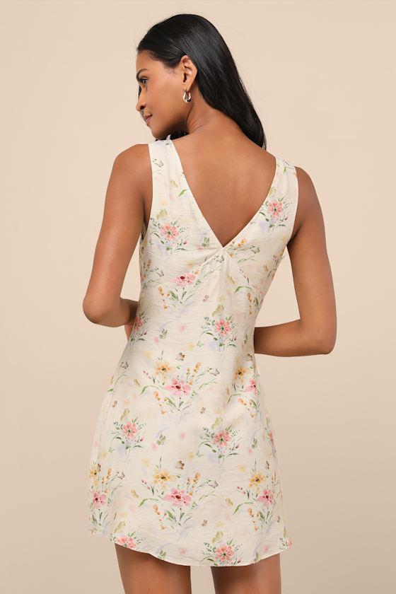 Jaziel Ivory Floral Sleeveless Mini Dress Product Image