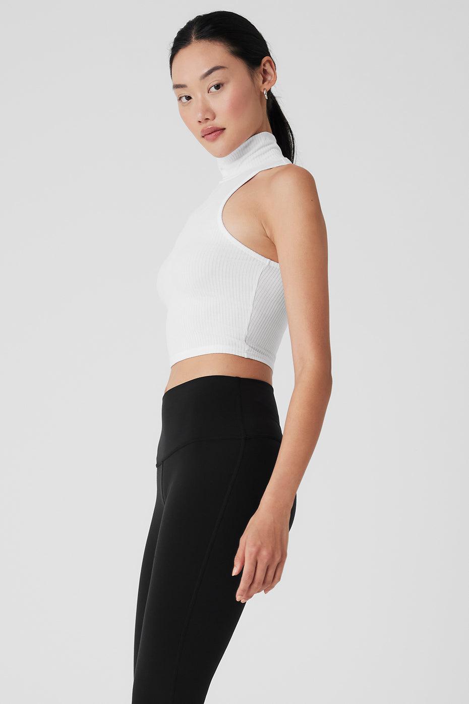 Ribbed Sea Coast Cropped Turtleneck Tank - White Product Image