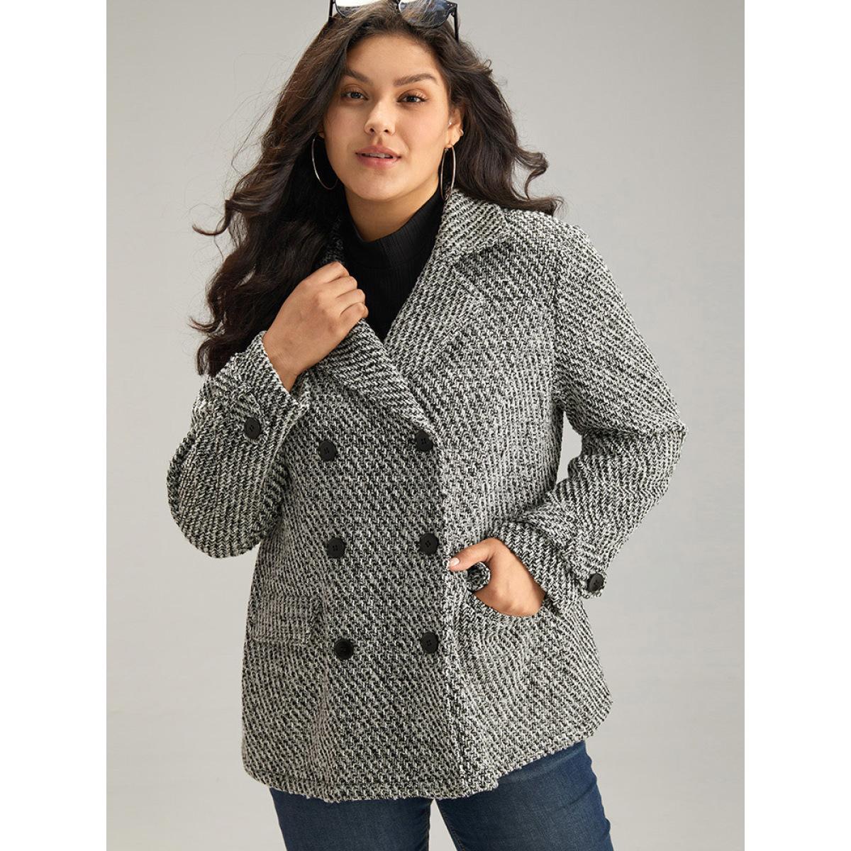 Plus Size Tweed Lapel Collar Button Up Pocket Coat Women Black Elegant Texture Ladies Everyday Winter Coats BloomChic 28/5X Product Image