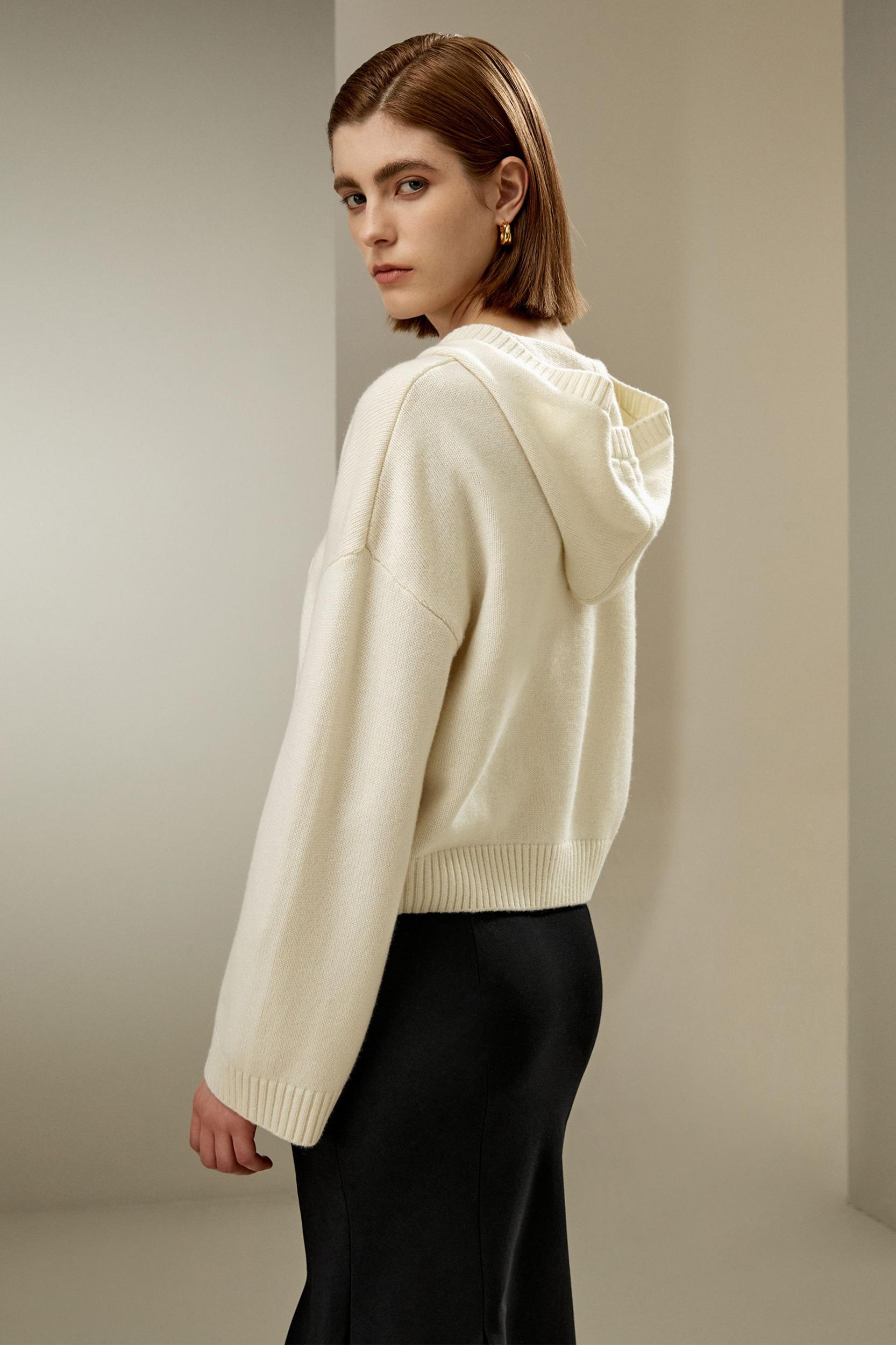 LILYSILK Hooded Cashmere Sweater - for Women - Green Wool Cashmere - Timeless Loose Fit Sweater S Product Image